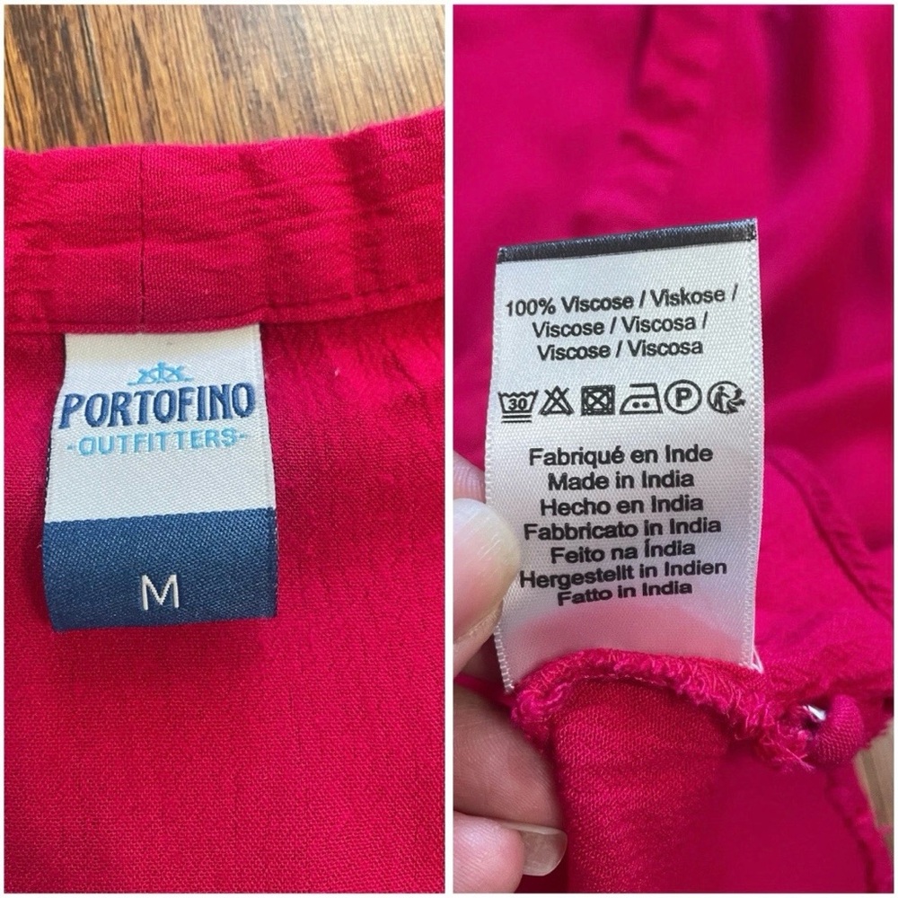 Portofino Hot Pink Cropped Tie Front Top Size M V-Neck Pleated - Picture 8 of 8